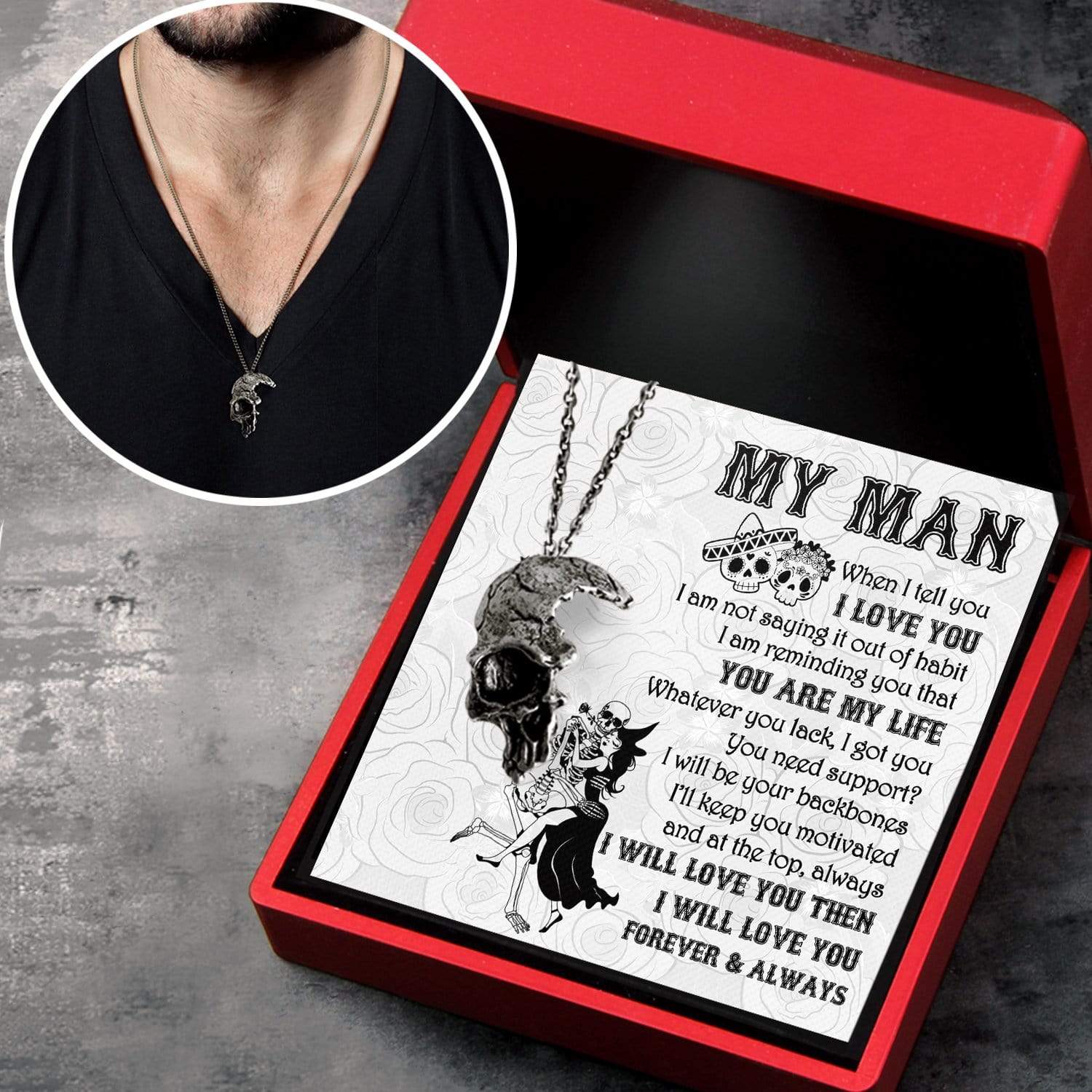Skull Necklace - Skull - To My Man - I Will Love You - Gnag26004