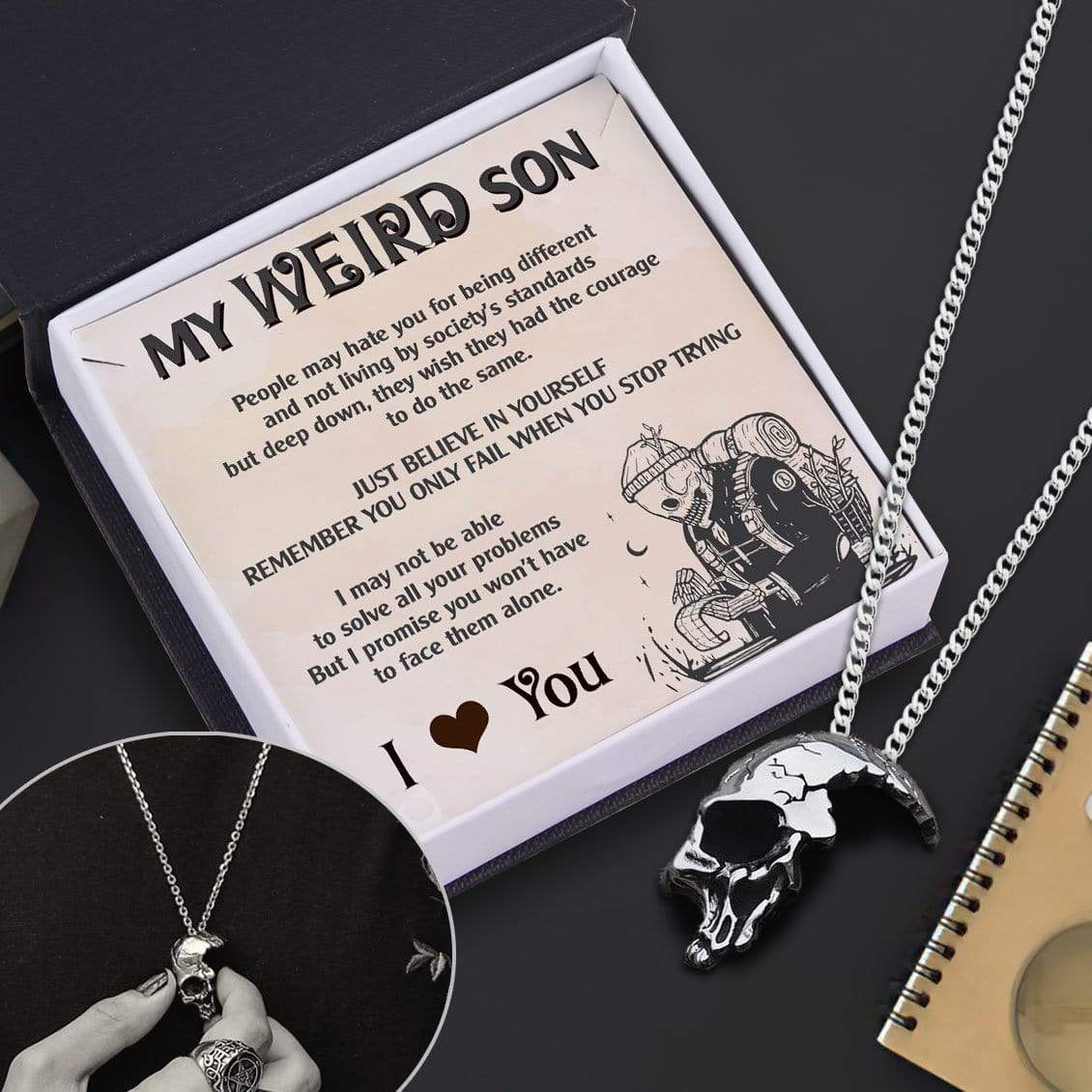 Skull Necklace - Skull - To My Wierd Son - Just Believe In Yourself - Gnag16001