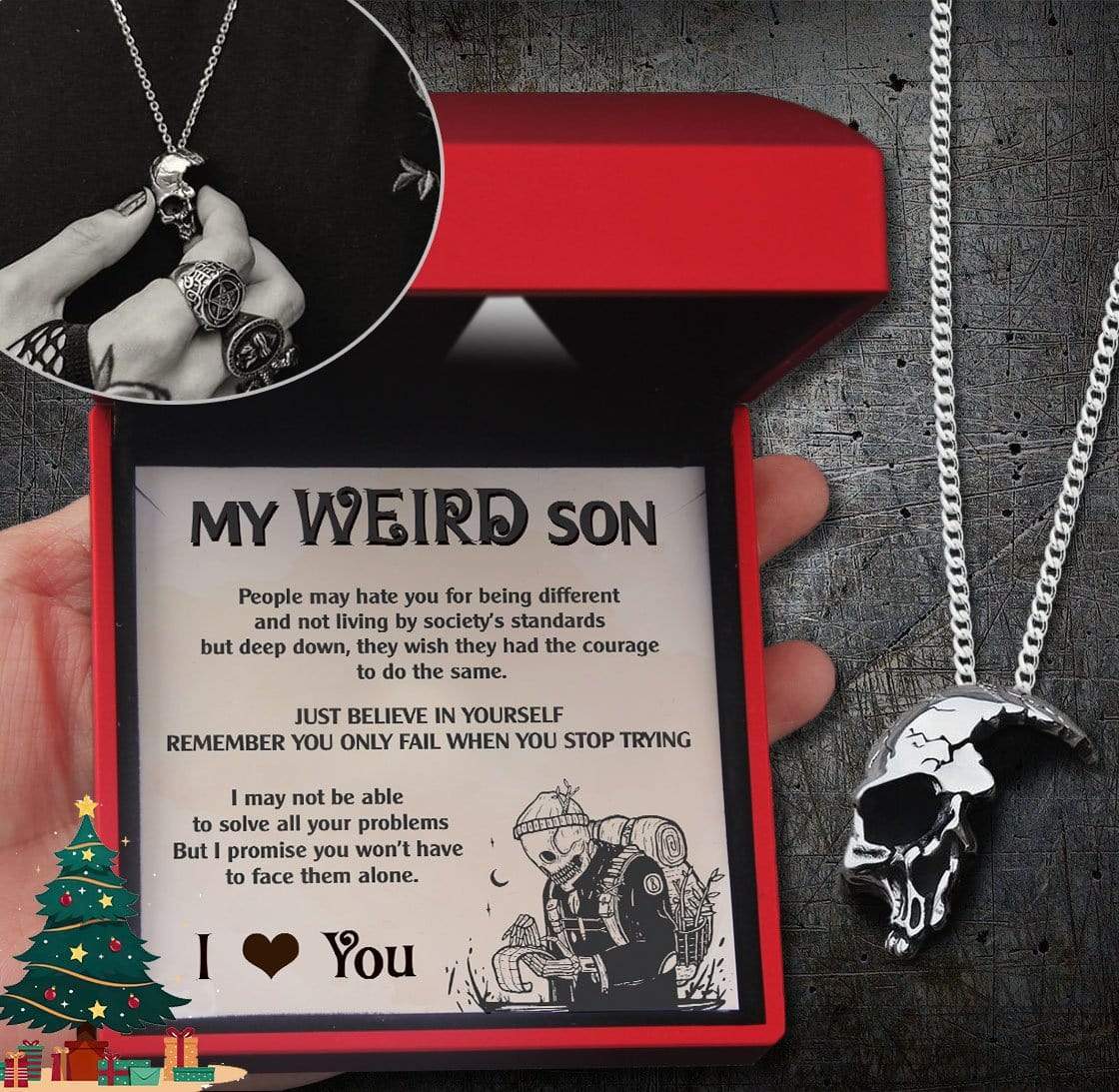 Skull Necklace - Skull - To My Wierd Son - Just Believe In Yourself - Gnag16001