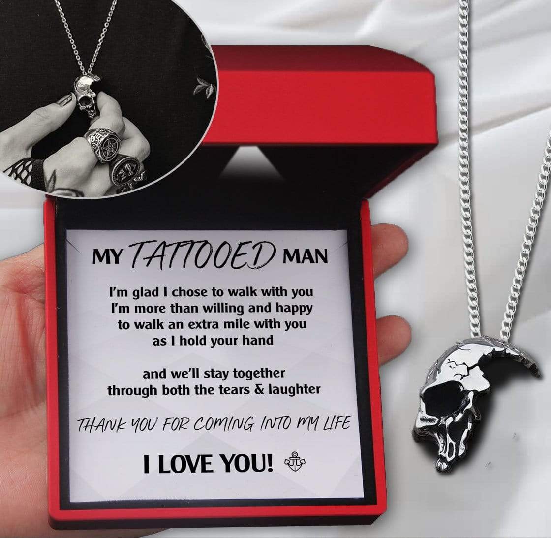 Skull Necklace - Tattoo - My Tattoo Man - I Love You - Gnag26008