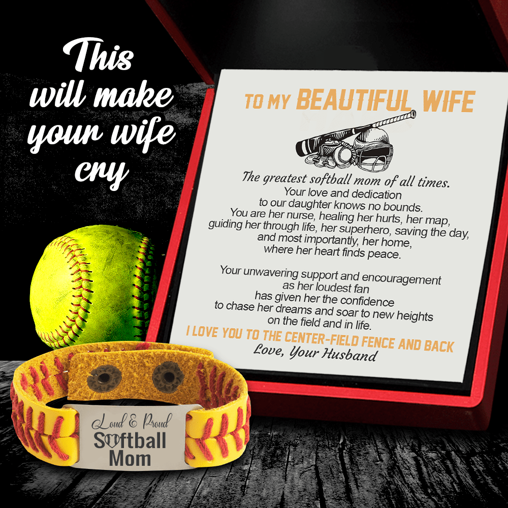 Softball Bracelet - Softball - To My Beautiful Wife - I Love You To The Center-field Fence And Back - Gbzk15001