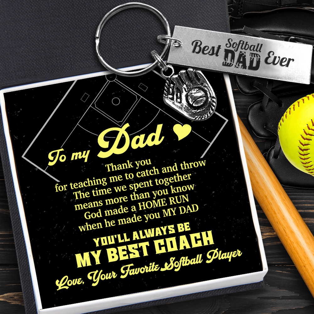 Softball Glove Keychain - Softball - To My Dad - Thank You For Teaching Me To Catch And Throw - Gkax18021