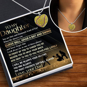 Softball Heart Necklace - Softball - To My Daughter - From Dad - You Are Dirt and Diamonds Kind of Girl - Gnex17004