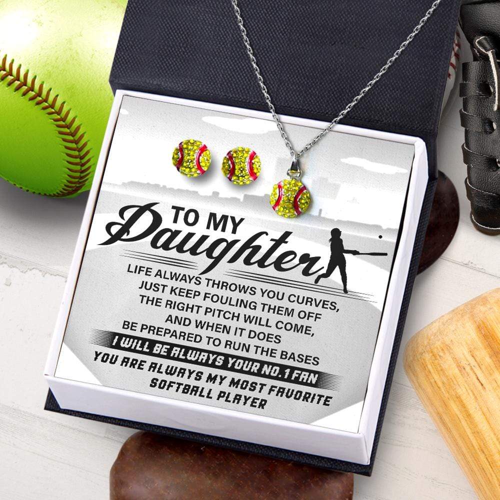 Softball Necklace And Earrings Set - To My Daughter - I Will Be Always Your No.1 Fan - Gxf17001