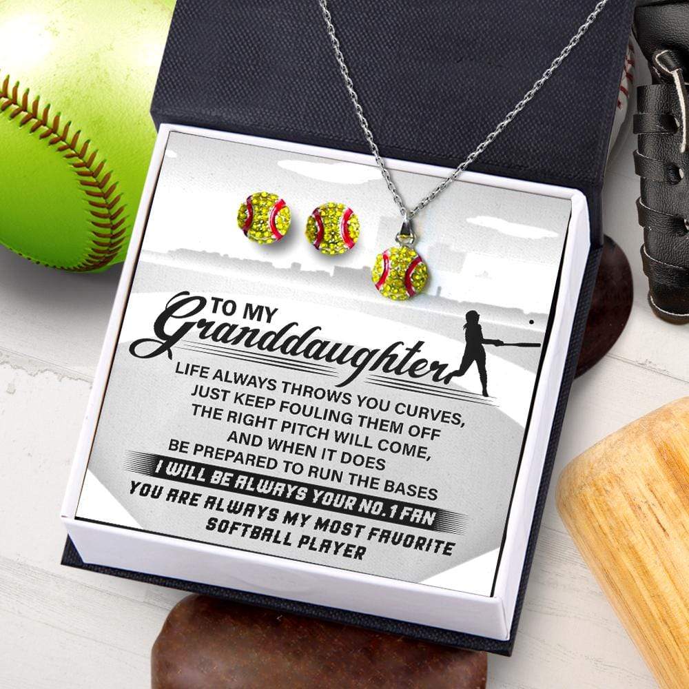 Softball Necklace And Earrings Set - To My Granddaughter - I Will Be Always Your No.1 Fan - Gxf23001