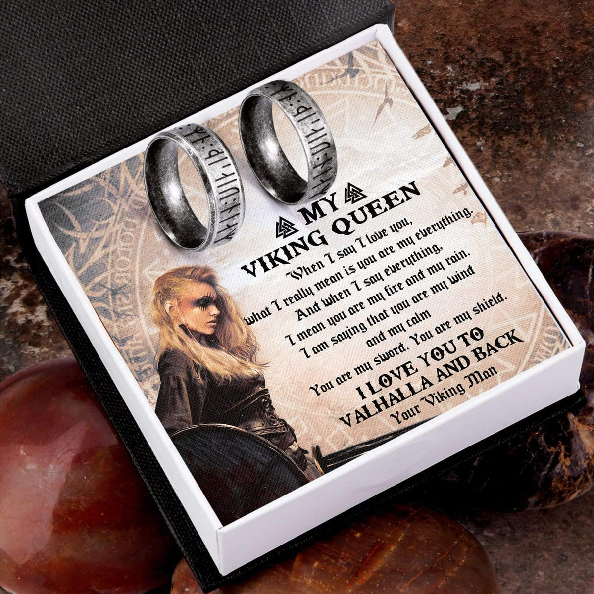 Steel Couple Ring - Viking - My Viking Queen - I Love You To Valhalla And Back - Grld13001