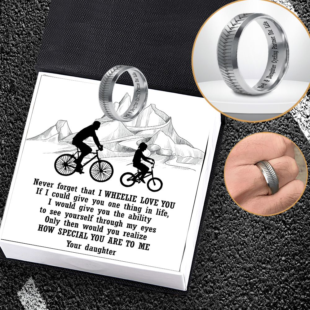 Steel Ring - Cycling - To My Dad - From Daughter - Dad & Daughter Cycling Partner For Life - Gri18015