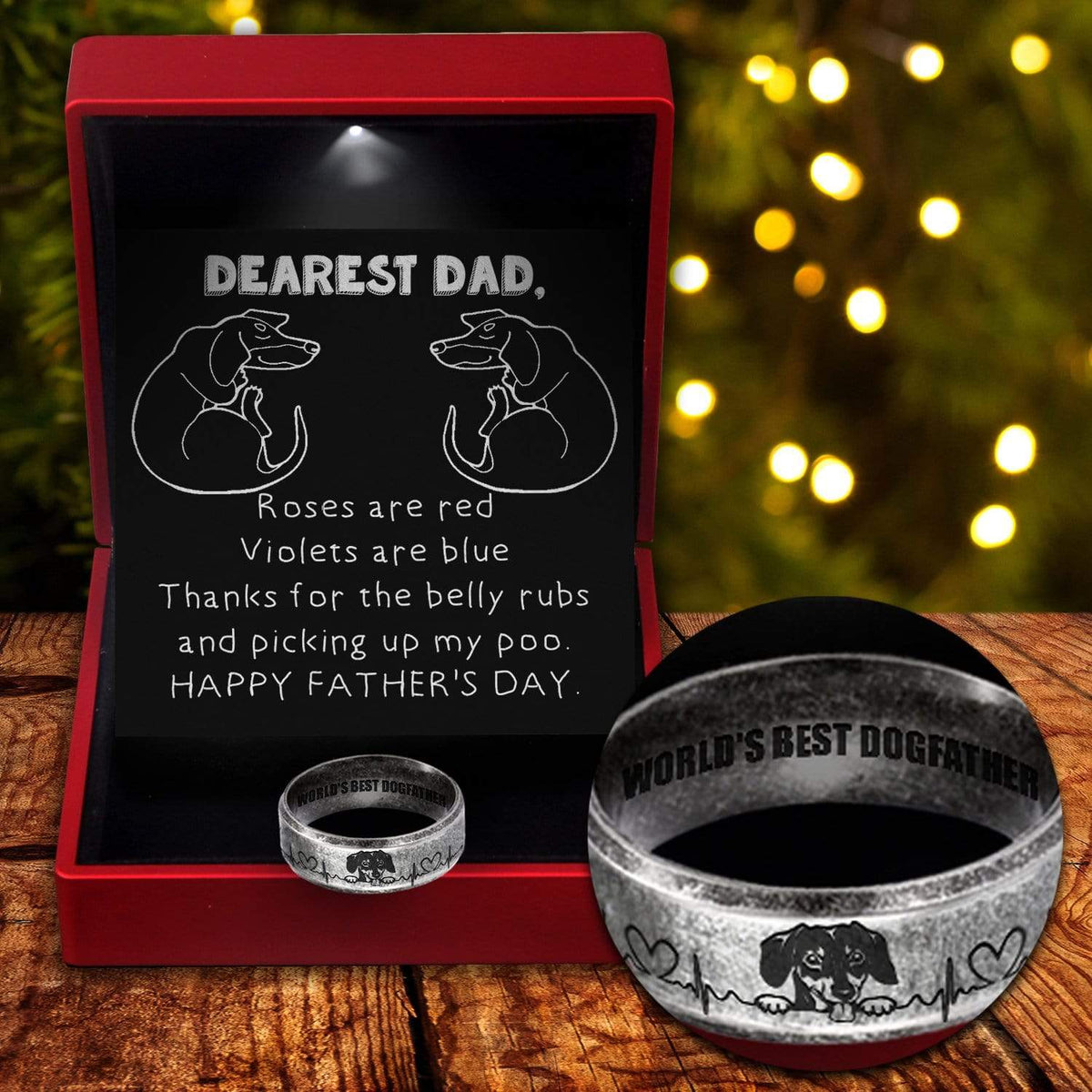 Steel Ring - Dachshund - Dearest Dad - Happy Father's Day - Gri18013