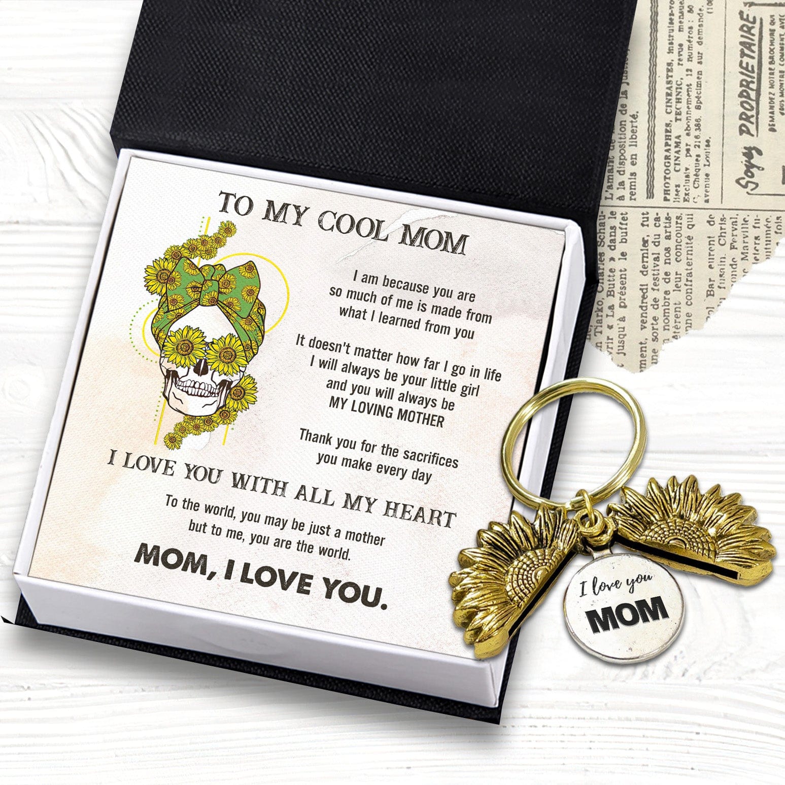 Sunflower Keychain - Skull - To My Mom - From Daughter - Mom, I Love You - Gkqb19005