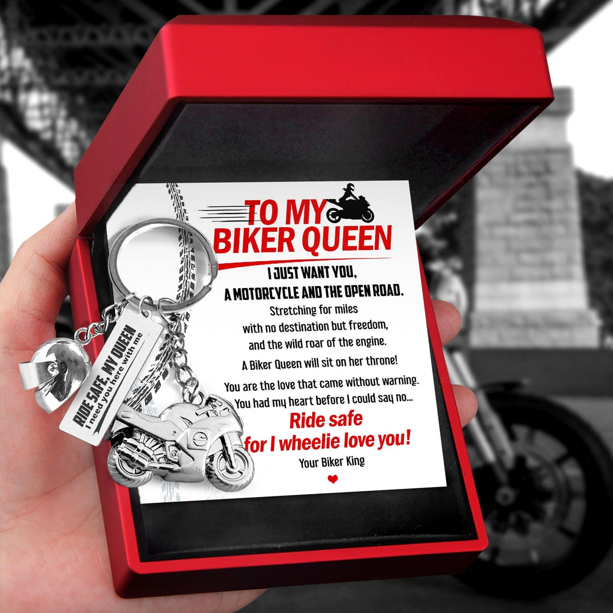 Superbike Helmet Keychain - Biker - To My Queen - Ride Safe For I Wheelie Love You - Gkwg13001