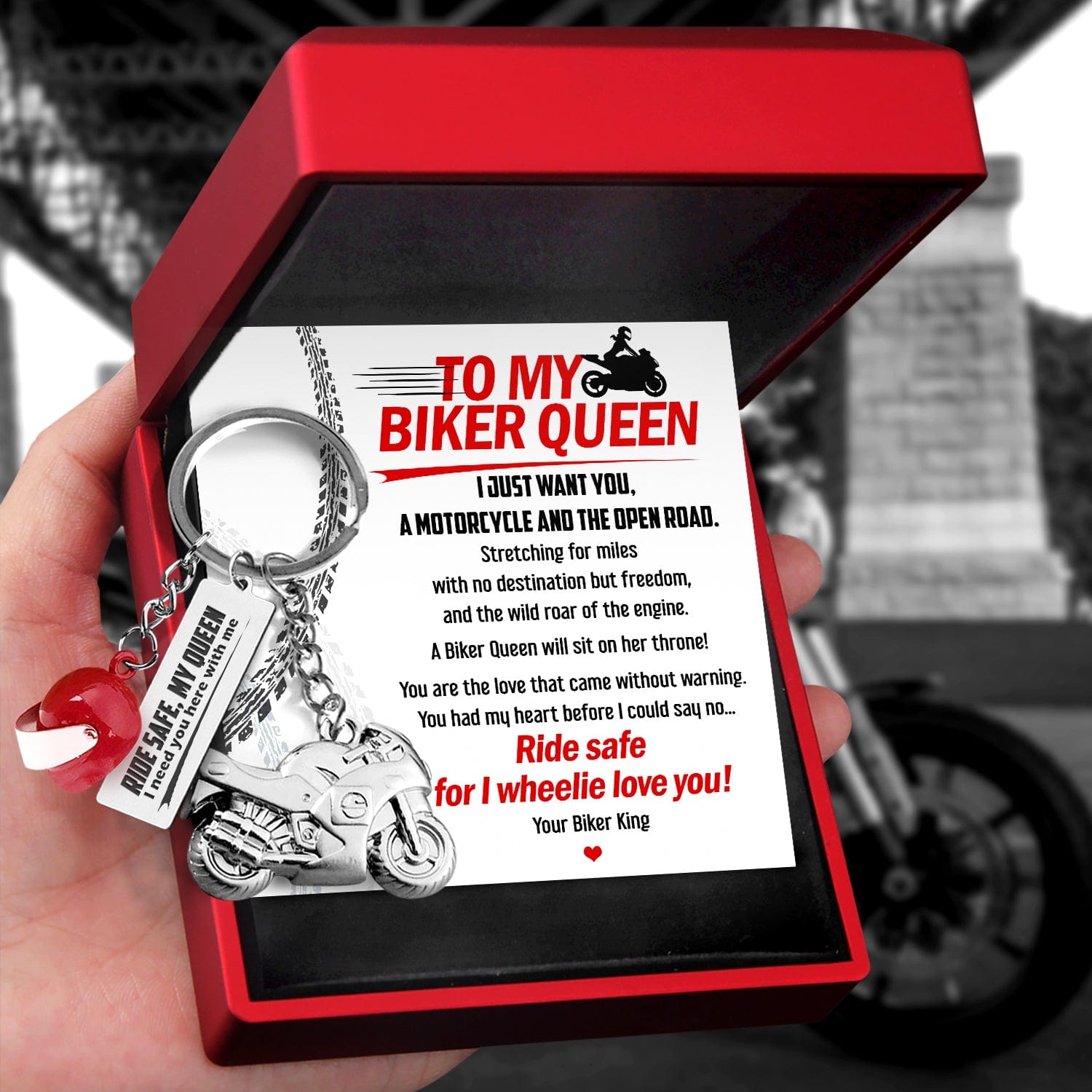 Superbike Helmet Keychain - Biker - To My Queen - Ride Safe For I Wheelie Love You - Gkwg13001