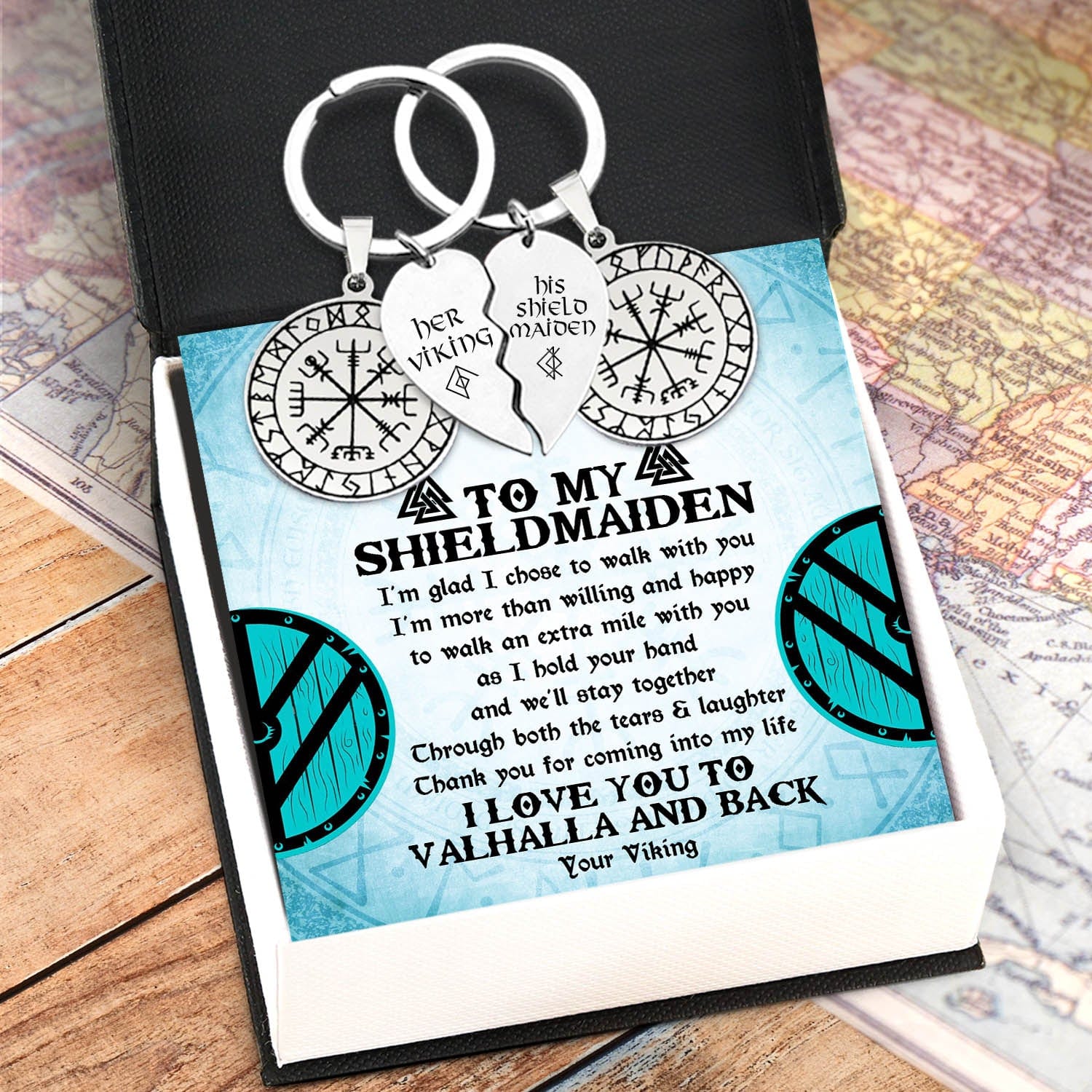 Viking Compass Couple Keychains - My Shieldmaiden - I Love You To Valhalla And Back - Gkes13002