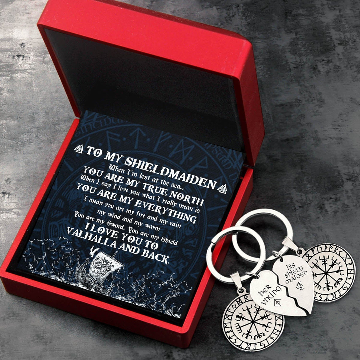 Viking Compass Couple Keychains - My Shieldmaiden - I Love You To Valhalla And Back - Gkes13003