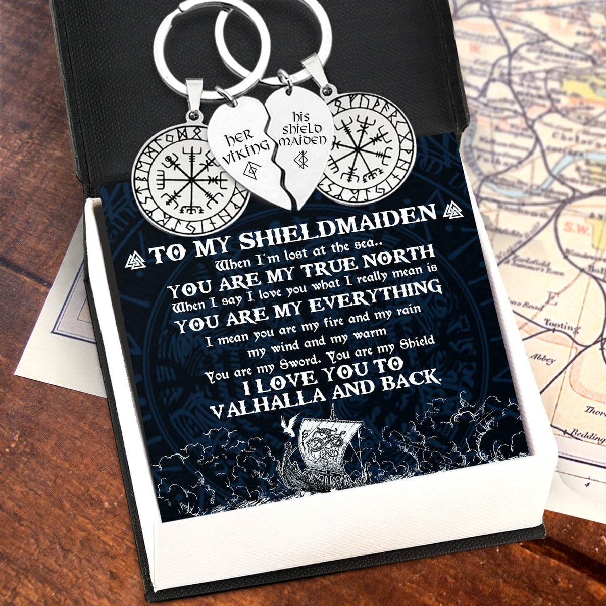 Viking Compass Couple Keychains - My Shieldmaiden - I Love You To Valhalla And Back - Gkes13003