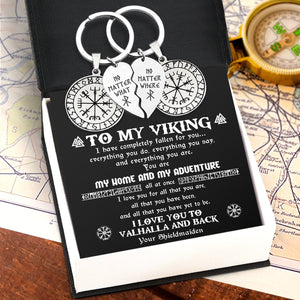 Viking Compass Couple Keychains - My Shieldmaiden - I Love You To Valhalla And Back - Gkes13004
