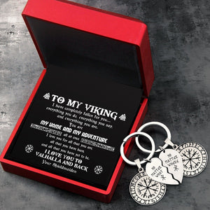 Viking Compass Couple Keychains - My Shieldmaiden - I Love You To Valhalla And Back - Gkes13004