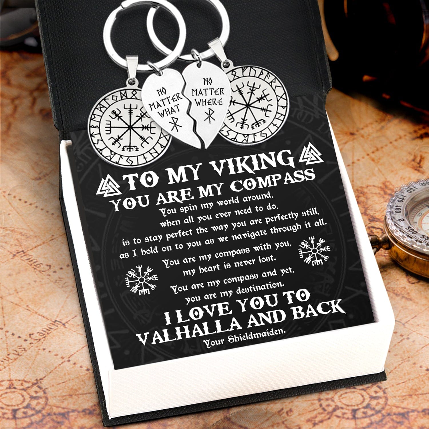 Viking Compass Couple Keychains Viking My Man I Love You To Valhalla And Back Gkes26005
