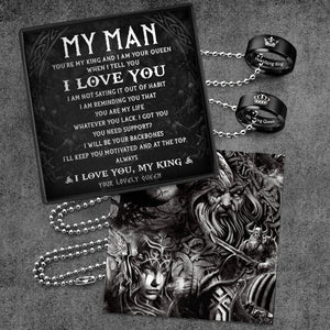 Viking Couple Pendant Necklaces - Her King His Queen Crown Letter Necklaces - To My Man - GNW26006