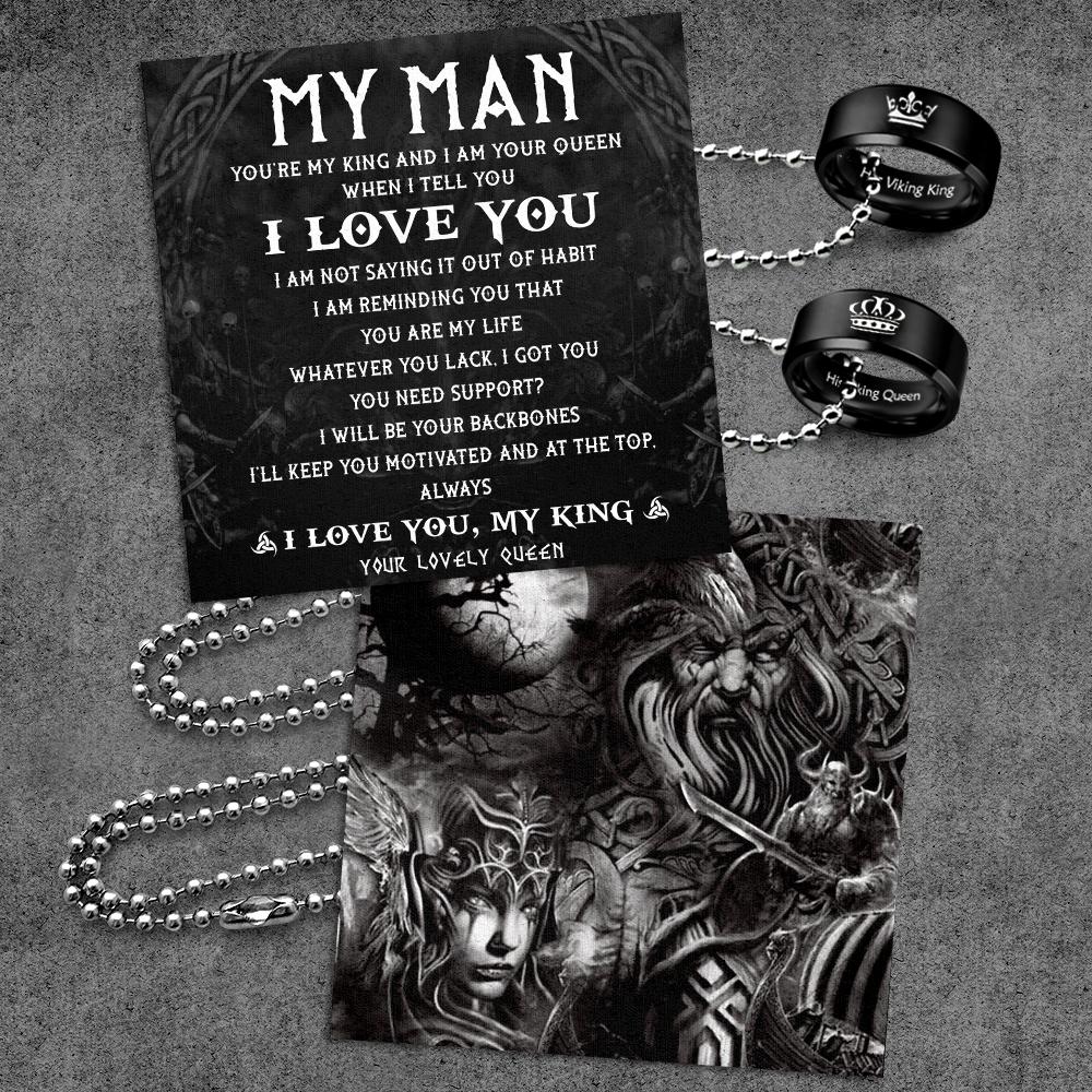 Viking Couple Pendant Necklaces - Her King His Queen Crown Letter Necklaces - To My Man - GNW26006