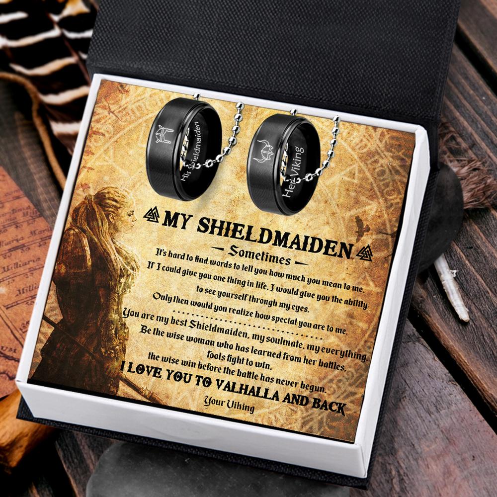 Viking Couple Pendant Necklaces - My Shieldmaiden - I Love You To Valhalla And Back - Gnw13022