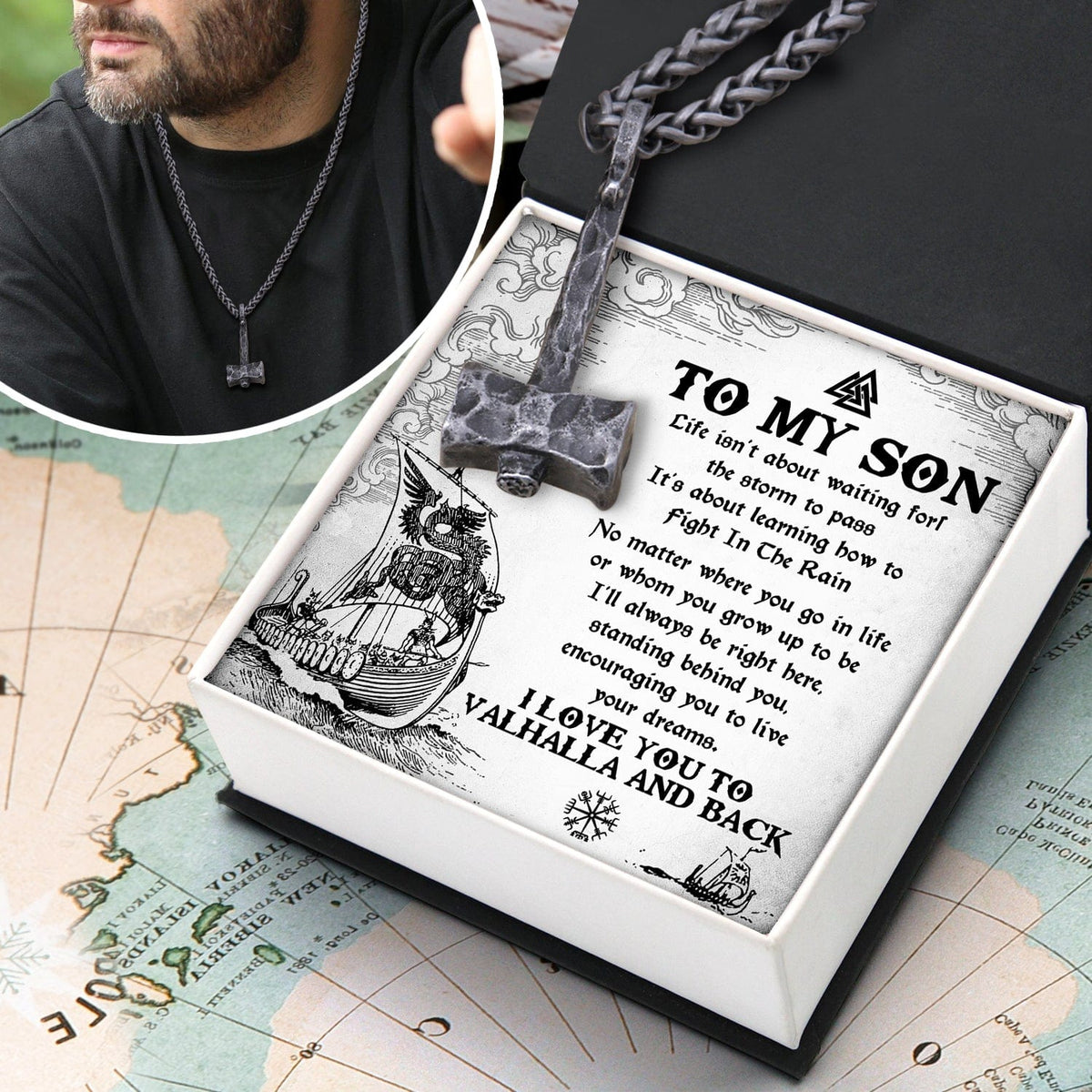 Viking Hammer Necklace - Viking - To My Son - I Love You To Vahalla And Back - Gnfr16004