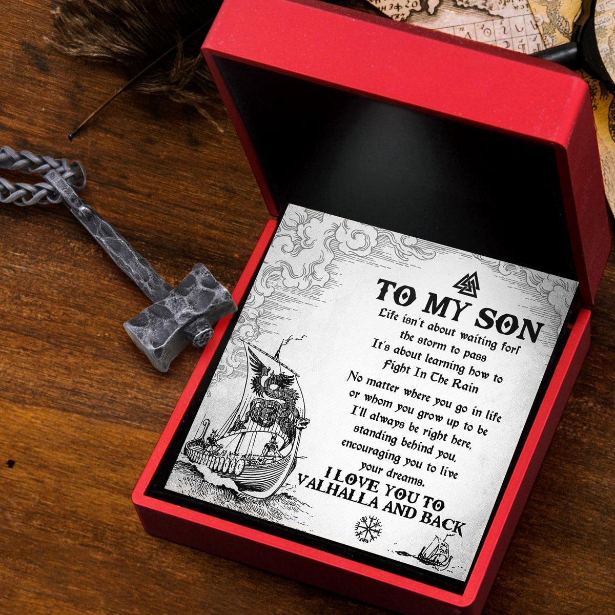 Viking Hammer Necklace - Viking - To My Son - I Love You To Vahalla And Back - Gnfr16004