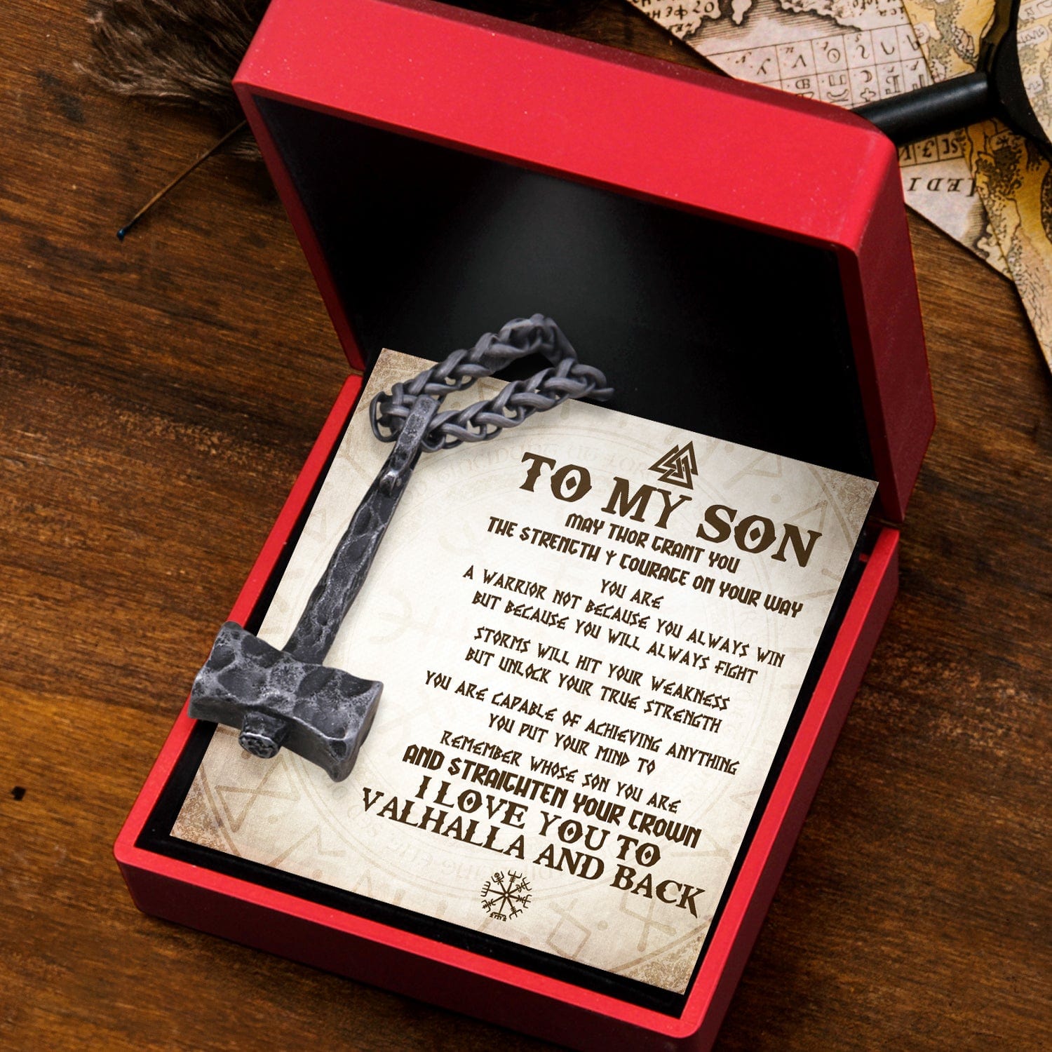 Viking Hammer Necklace - Viking - To My Son - We Love You To Vahalla And Back - Gnfr16003