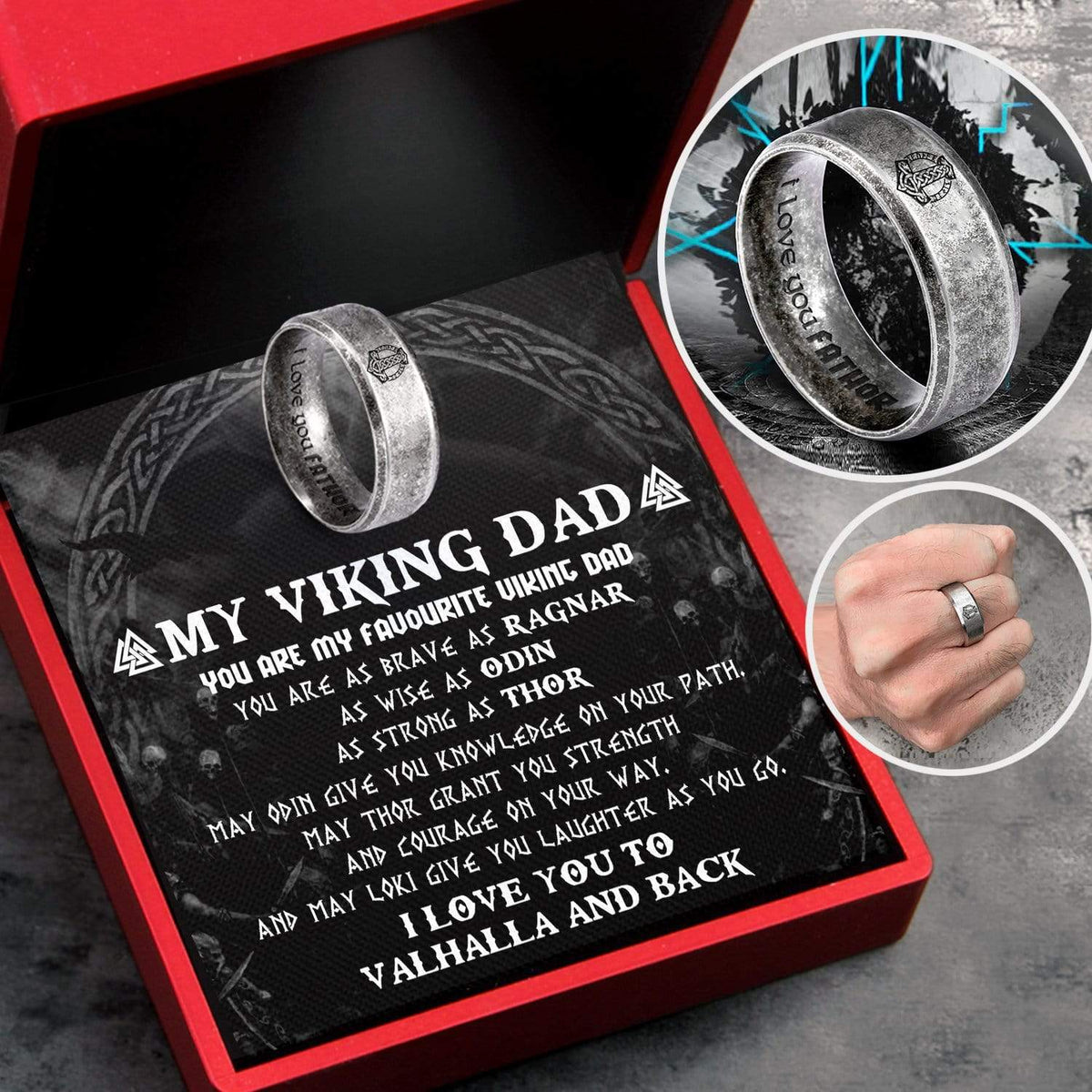Viking Hammer Ring - Viking - To My Viking Dad - I Love You To Valhalla And Back - Gri18006