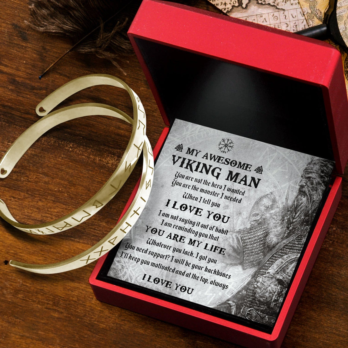 Viking Rune Couple Bracelets - My Awesome Viking Man - You Are The Monster I Needed - Gbt26001