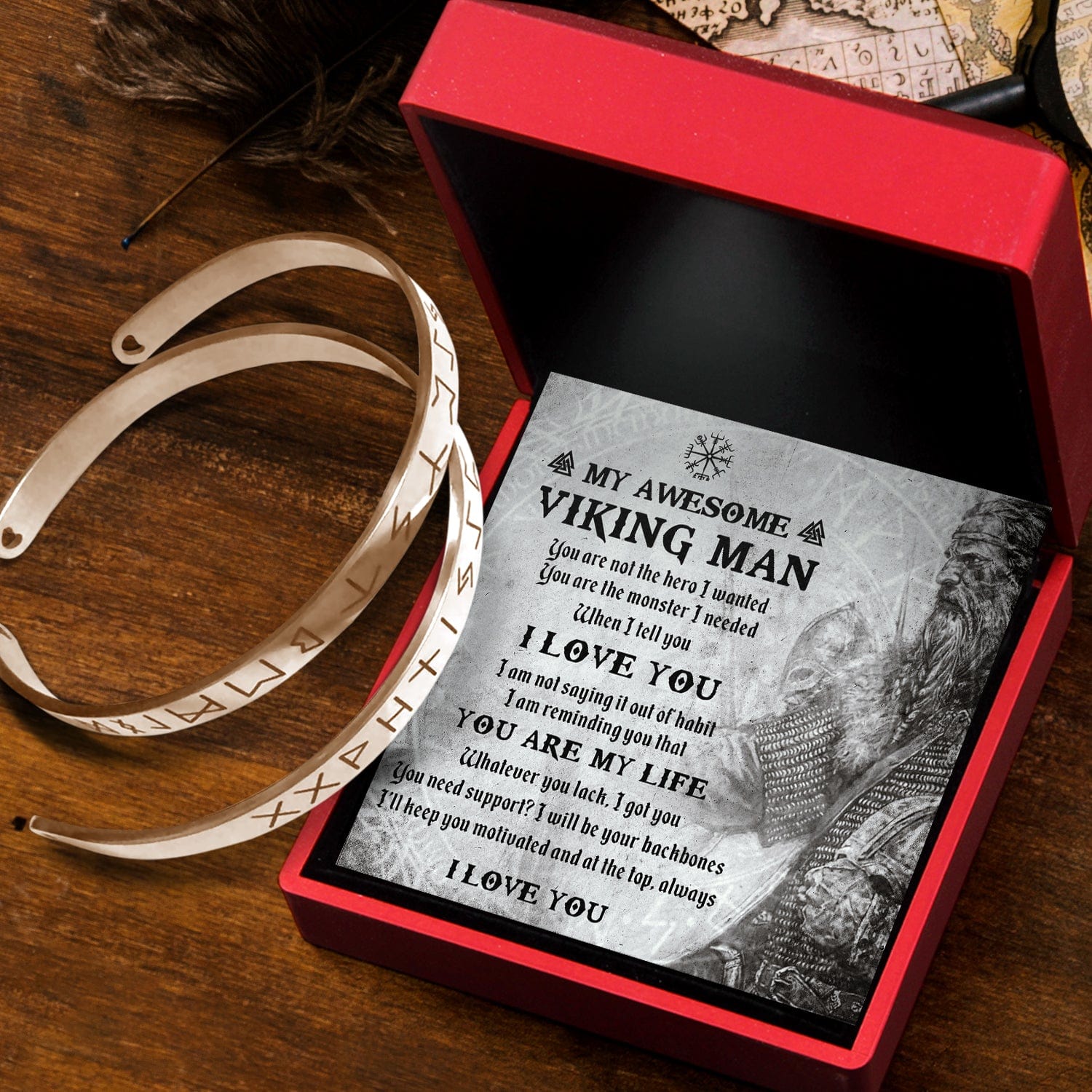Viking Rune Couple Bracelets - My Awesome Viking Man - You Are The Monster I Needed - Gbt26001