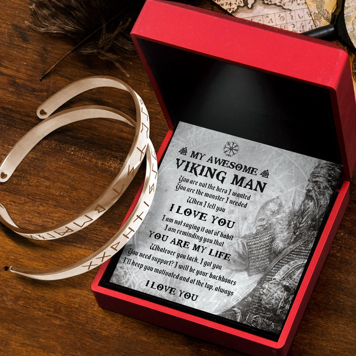 Viking Rune Couple Bracelets - My Awesome Viking Man - You Are The Monster I Needed - Gbt26001