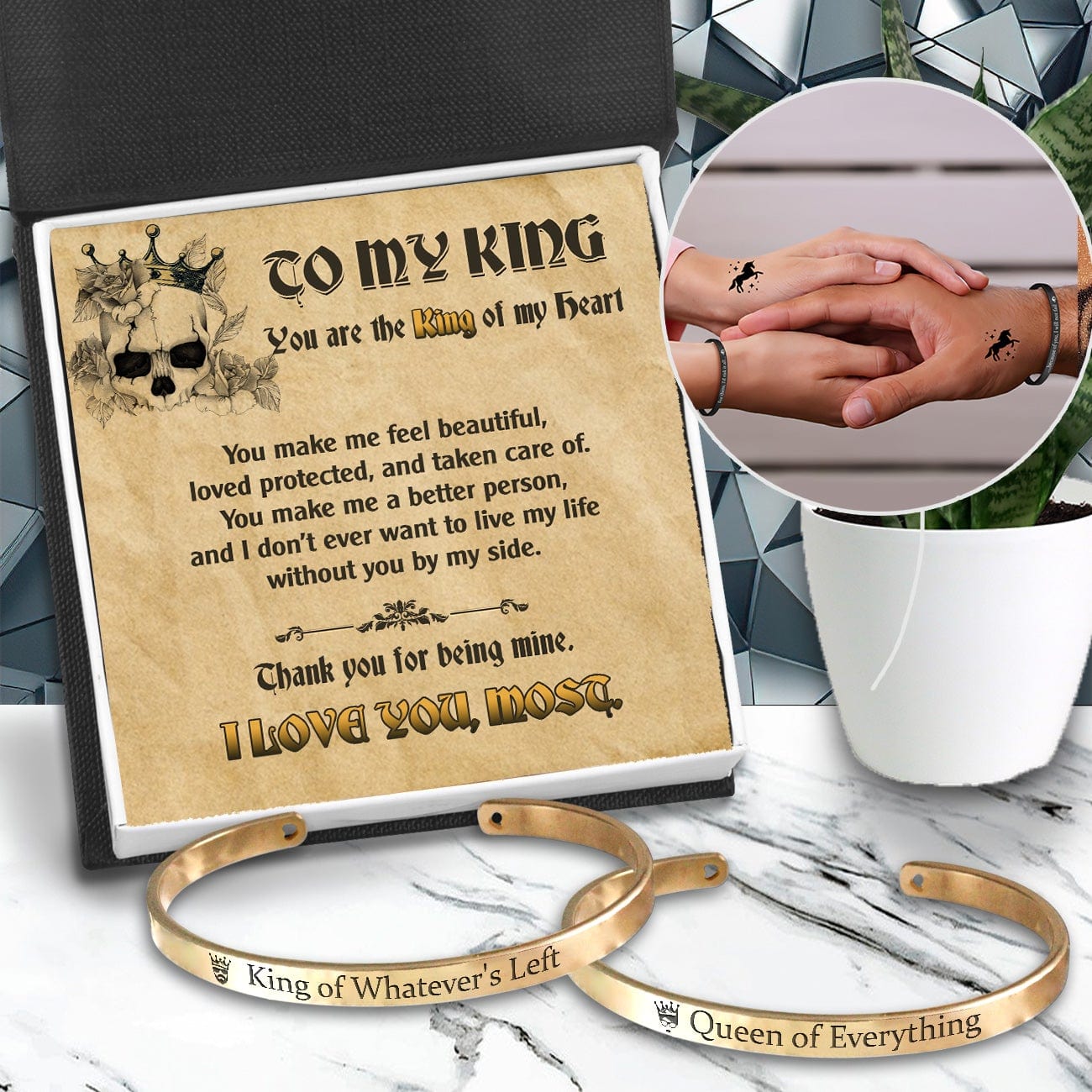 Viking Rune Couple Bracelets - Skull - To My King - Thank You For Being Mine - Gbt26039