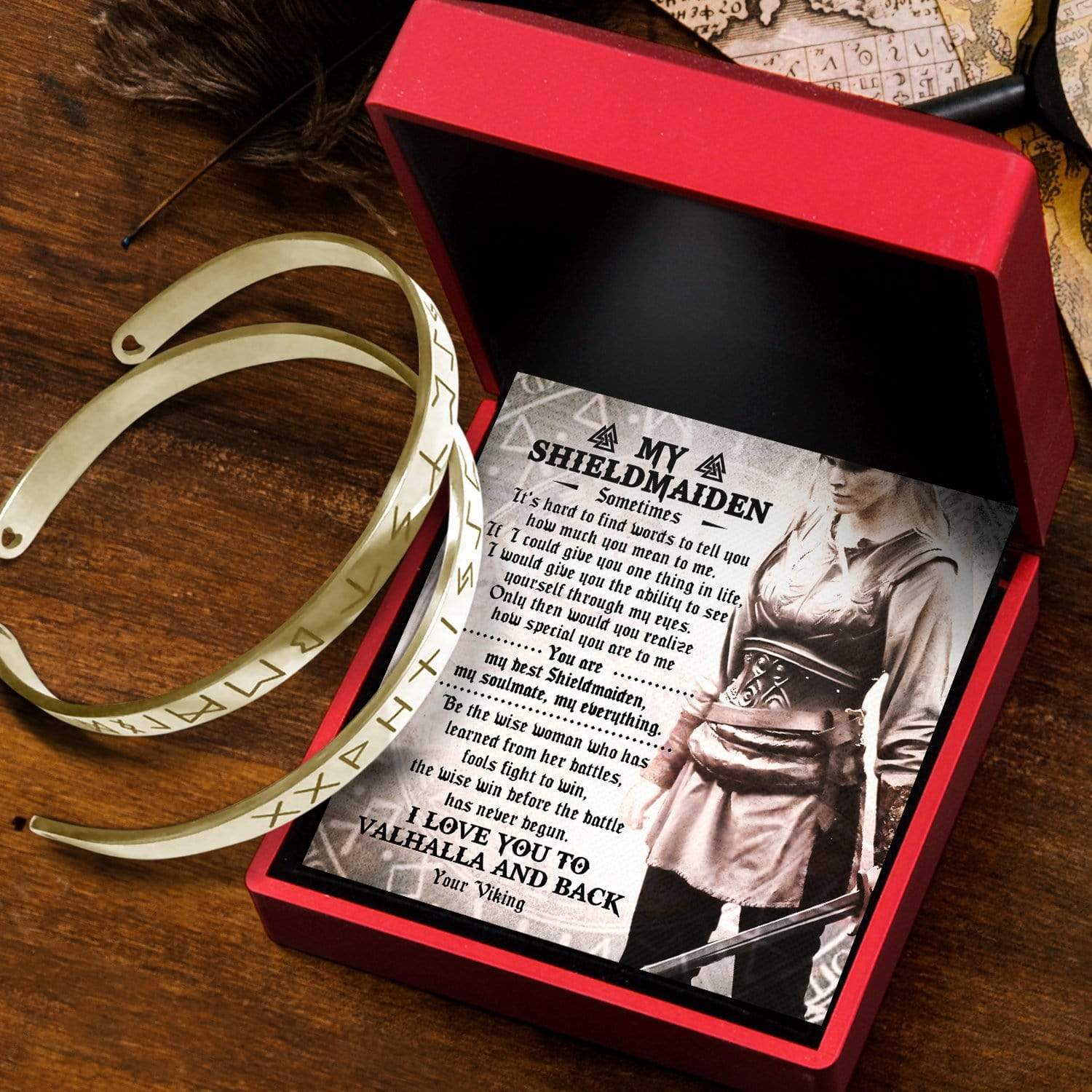 Viking Rune Couple Bracelets - To My Shieldmaiden - I Love You To Valhalla And Back - Gbt13023