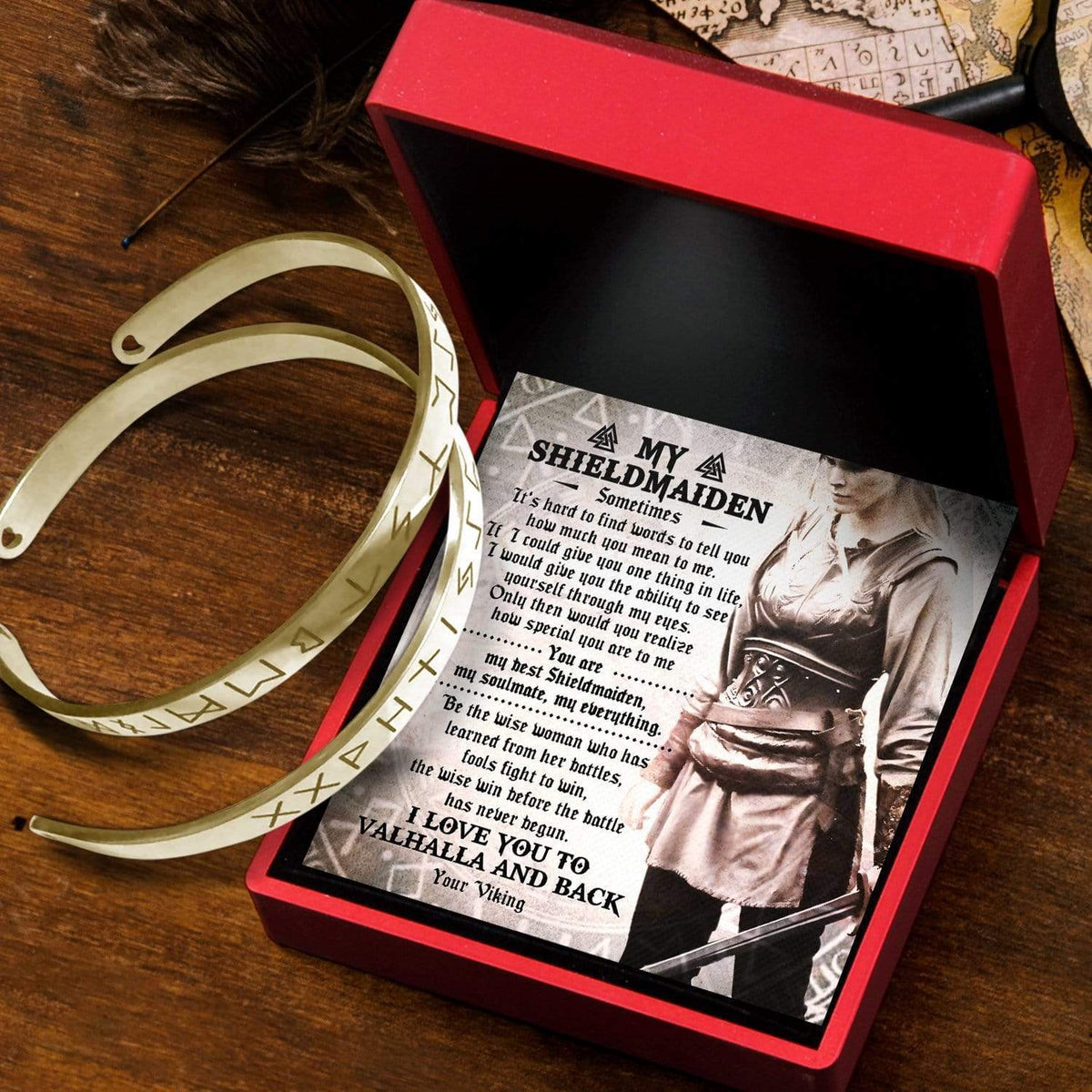 Viking Rune Couple Bracelets - To My Shieldmaiden - I Love You To Valhalla And Back - Gbt13023