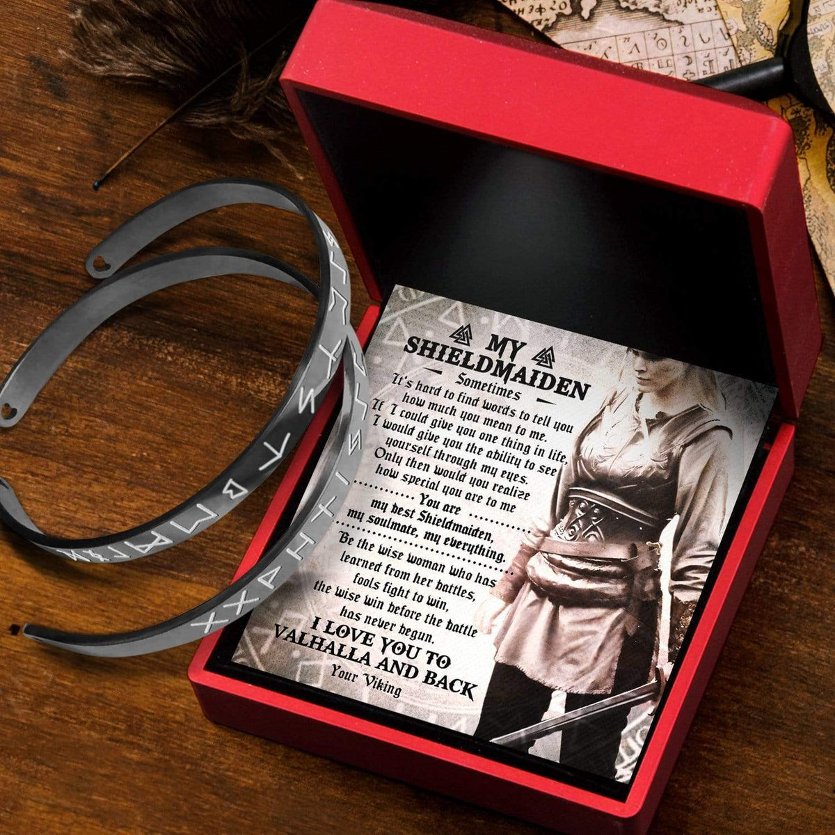 Viking Rune Couple Bracelets - To My Shieldmaiden - I Love You To Valhalla And Back - Gbt13023
