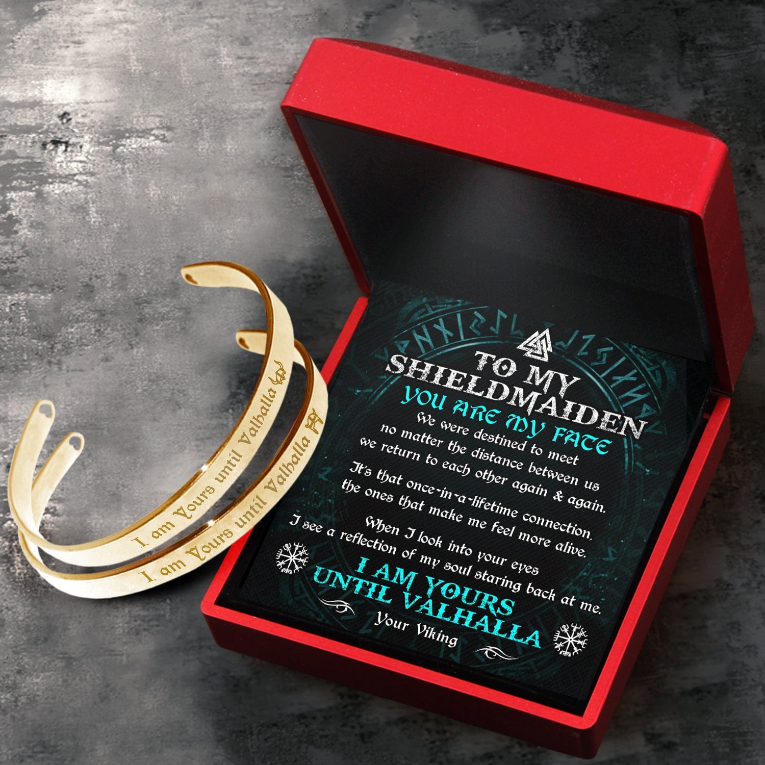 Viking Rune Couple Bracelets - Viking - To My Shield Maiden - I Am Yours Until Valhalla - Gbt13042