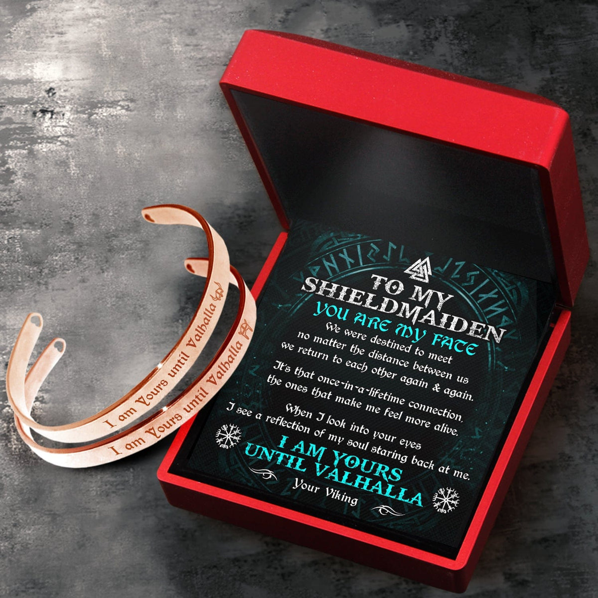 Viking Rune Couple Bracelets - Viking - To My Shield Maiden - I Am Yours Until Valhalla - Gbt13042