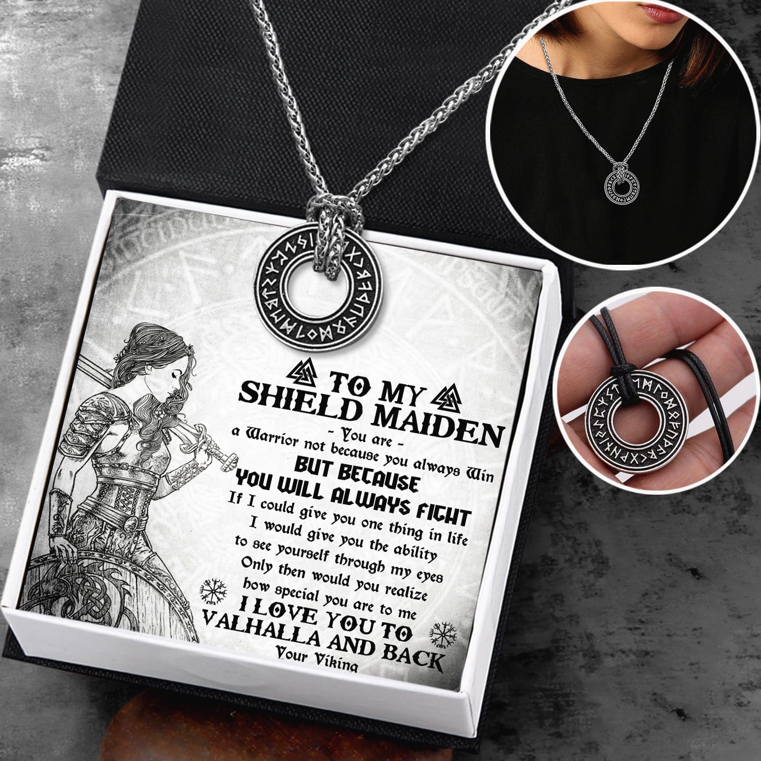 Viking Rune Necklace - Viking - To My Shield Maiden - I Love You To Valhalla And Back - Gndy13002