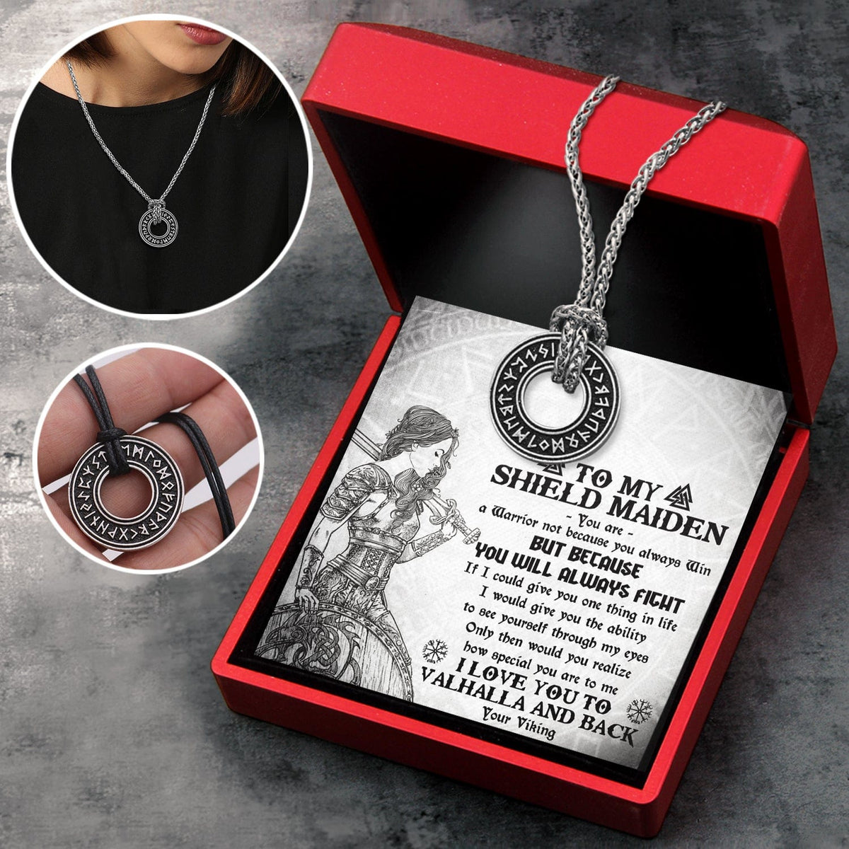 Viking Rune Necklace - Viking - To My Shield Maiden - I Love You To Valhalla And Back - Gndy13002