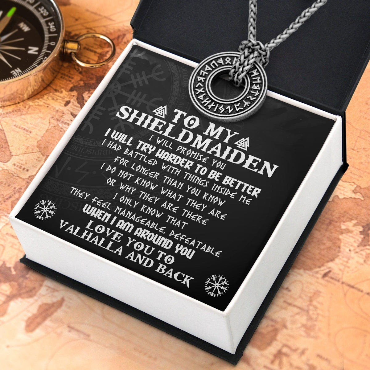 Viking Rune Necklace - Viking - To My Shield Maiden - I Love You To Valhalla And Back  - Gndy13004