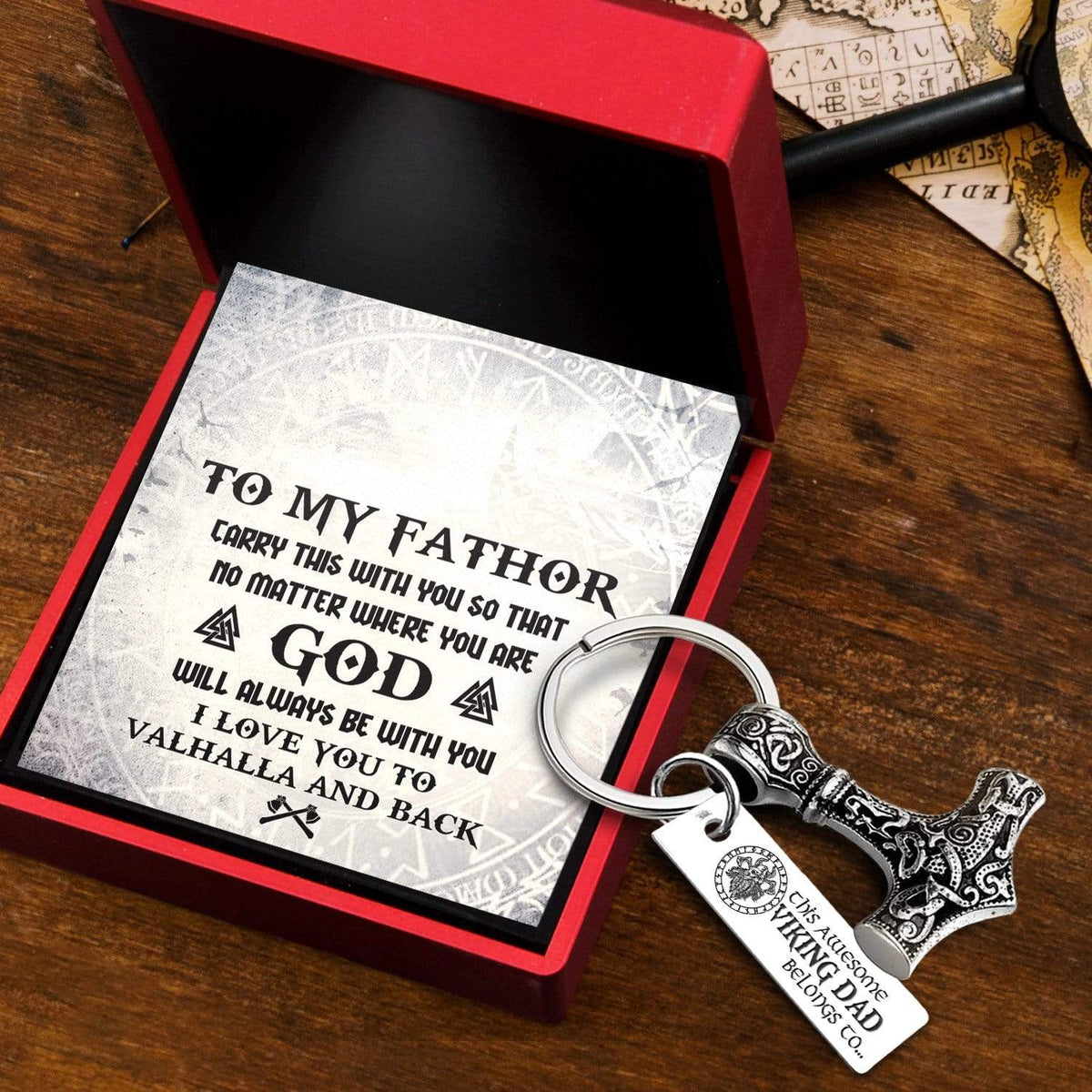 Viking Thor Keychain - Viking - To My Fathor - I Love You To Valhalla & Back - Gkbv18004