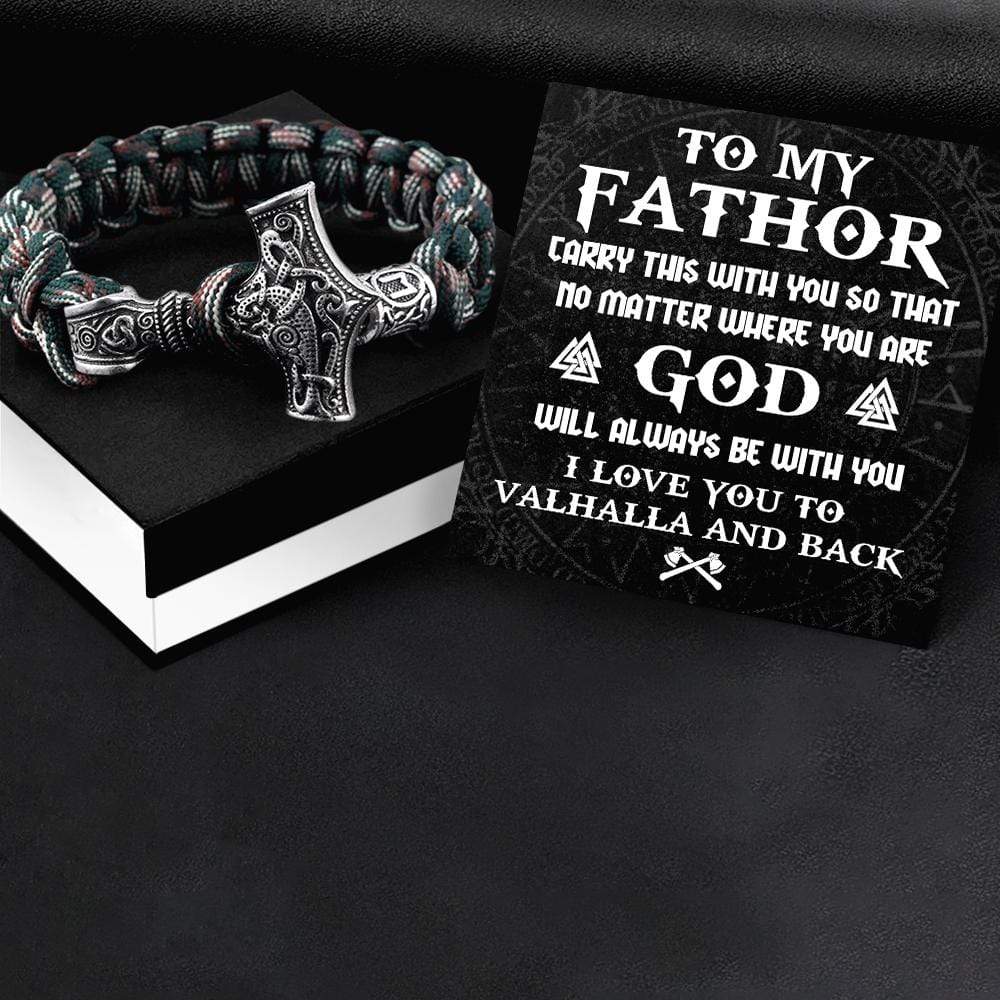 Viking Thor's Hammer Bracelet - Viking - To My Fathor - I Love You To Valhalla & Back - Gbo18005