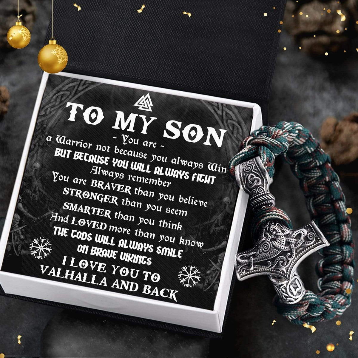 Viking Thor's Hammer Bracelet - Viking - To My Son - The Gods Will Always Smile On Brave Vikings - Gbo16001