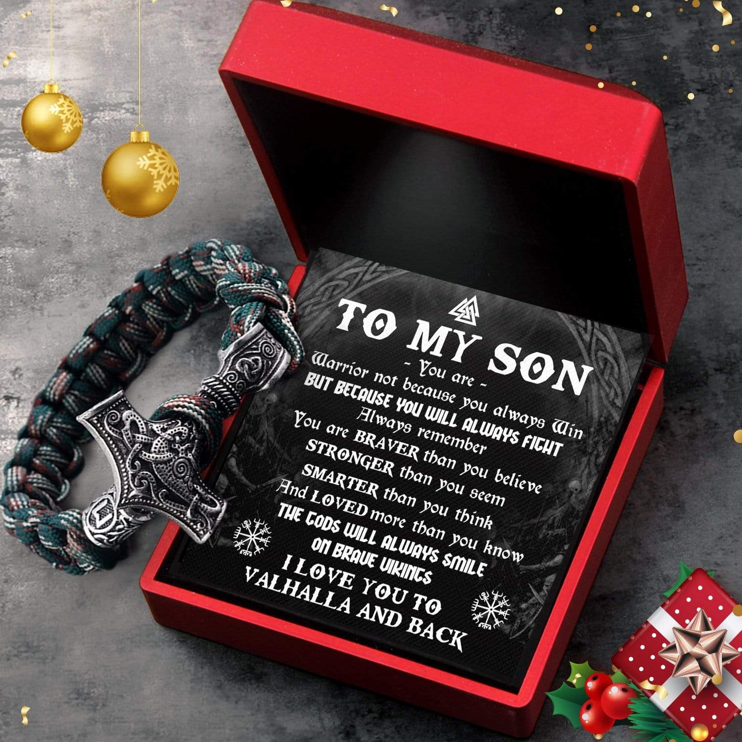 Viking Thor's Hammer Bracelet - Viking - To My Son - The Gods Will Always Smile On Brave Vikings - Gbo16001
