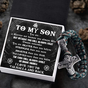 Viking Thor's Hammer Bracelet - Viking - To My Son - The Gods Will Always Smile On Brave Vikings - Gbo16001