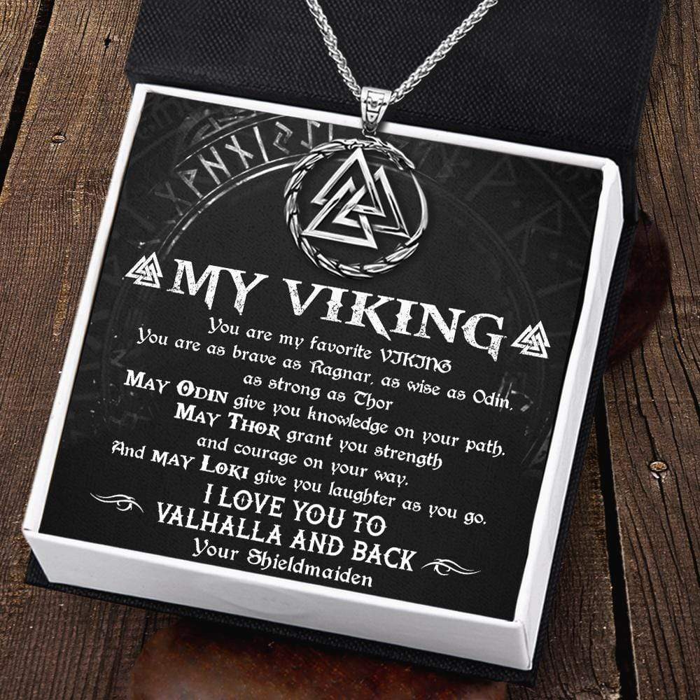 Viking Valknut & Dragon Necklace - My Viking - I Love You To Valhalla And Back - Gnds26001