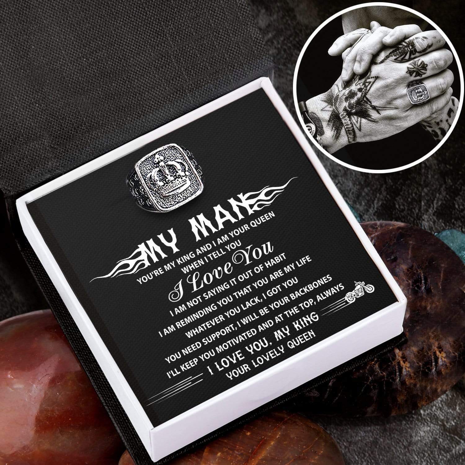 Vintage Crown Ring - To My Biker Man - You Are My King And I Am Your Queen - Grd26003