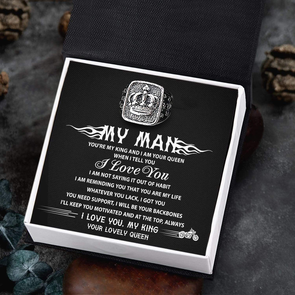 Vintage Crown Ring - To My Biker Man - You Are My King And I Am Your Queen - Grd26003