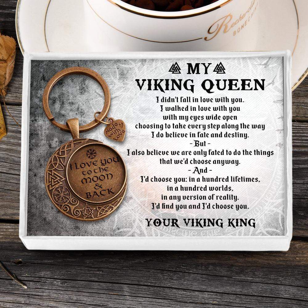 Vintage Moon Keychain - My Viking Queen - I Love You To The Moon And Back - Gkcb13006