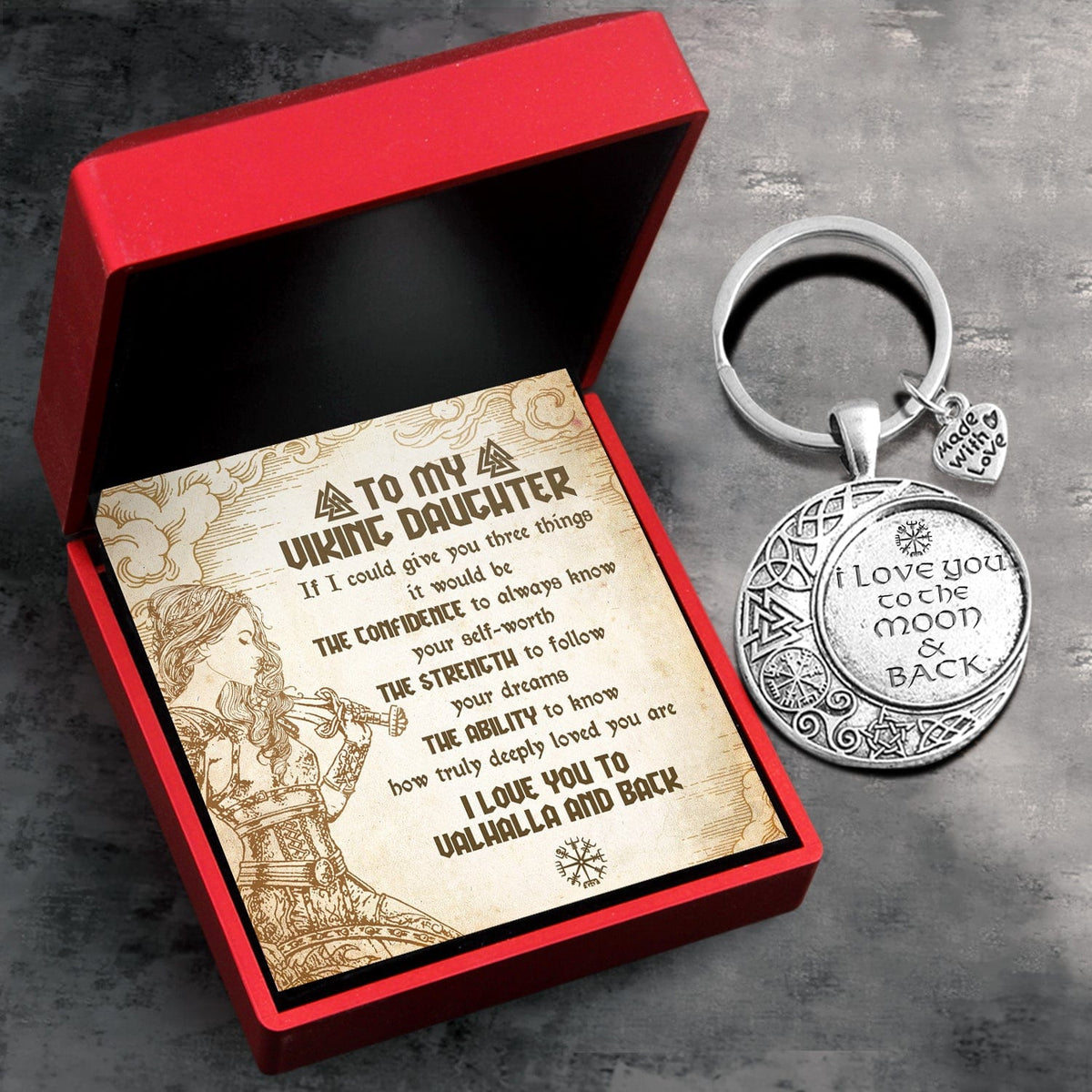 Vintage Moon Keychain - Viking - To My Daughter - Straighten Your Crown - Gkcb17002